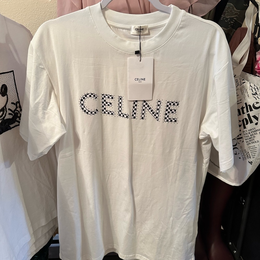 Checkered logo designer women’s tee